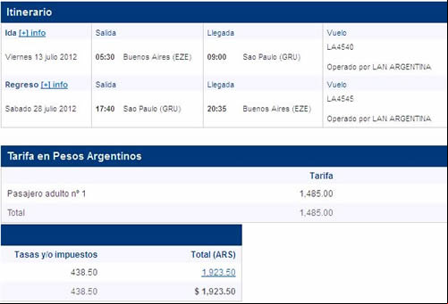 vuelo LAN Buenos Aires - San Pablo